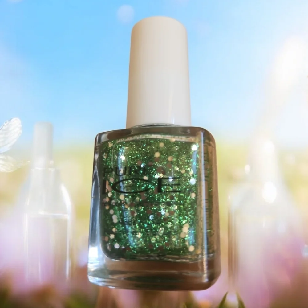 PURE ICE Nail Polish Green Silver Sparkle Looks Like Rain 1010. Rare Color